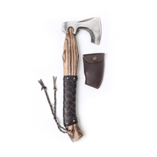 Viking Axe Carbon Steel Bushcrafting Axe Hunting Valhalla Axe with Leather Sheath - Image 2